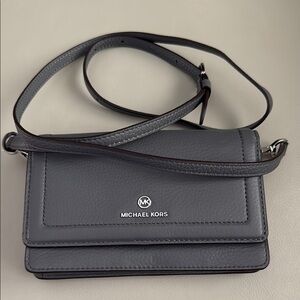Michael Kors Gray Crossbody Wallet With Flap Closure And Back Pocket